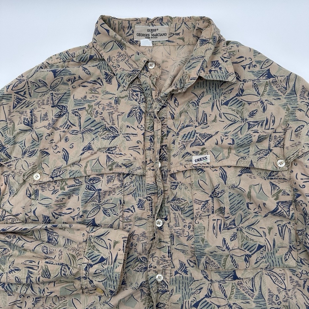 Vintage 80s Guess by Georges Marciano Safari Shirt Button Up L/S USA Men's 3 (L)